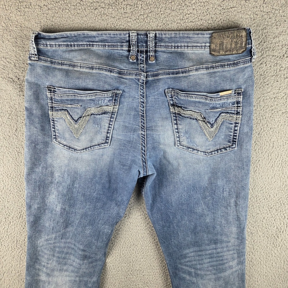 Salvage Anarchy Buckle Jeans Mens 40R (42x31) Blue Relaxed Straight Distressed - Picture 12 of 13